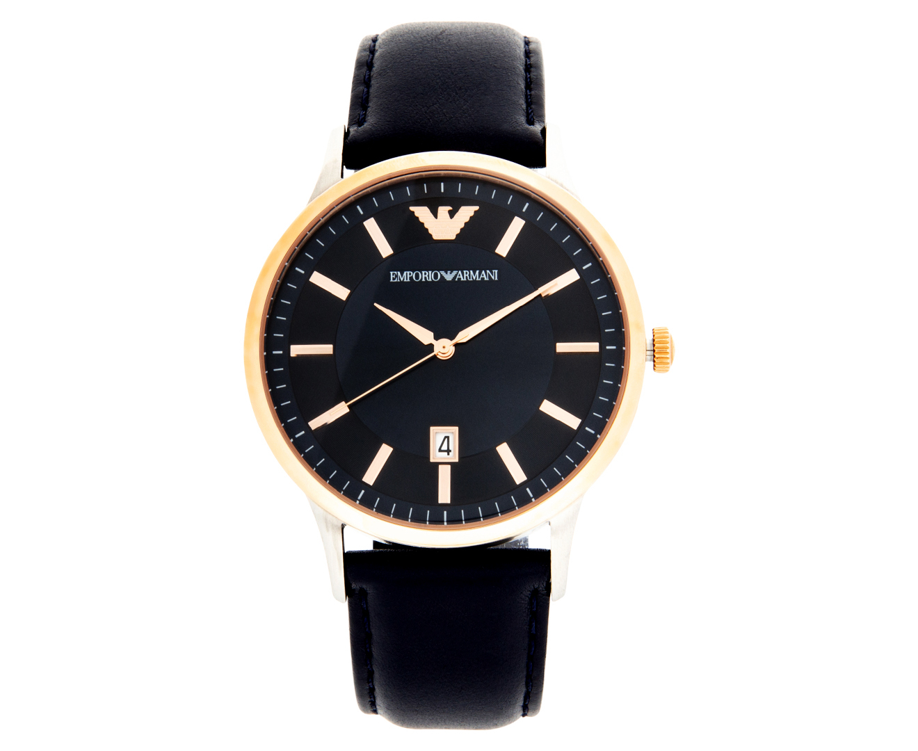 Emporio Armani Men's 43mm Renato Leather Watch - Blue/Rose Gold | Www ...
