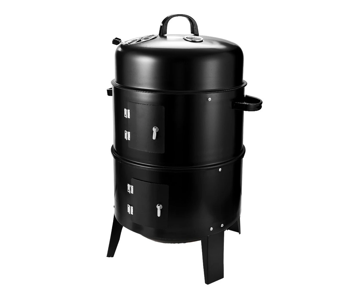 SAN HIMA 3 in 1 Portable Charcoal Vertical Smoker BBQ Roaster Grill Steel Steamer Outdoor