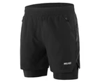 Men 2 in 1 Running Breathable Quick Drying Shorts - Black