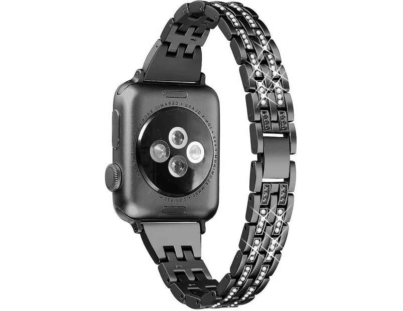 For Apple Watch iWatch Series 5 4 3 2 1 Diamond Stainless Steel Band 44mm - Black