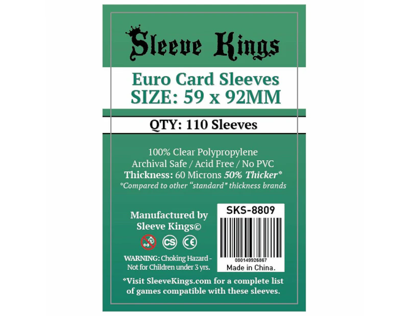 Sleeve Kings Board Game Sleeves Euro 59mm x 92mm 110ct