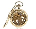 Men's Golden Transparent Case Pocket Watch Manual Mechanical Pendant Chain Clock 1