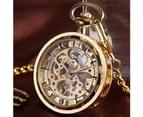 Men's Golden Transparent Case Pocket Watch Manual Mechanical Pendant Chain Clock 2