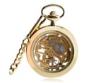 Men's Golden Transparent Case Pocket Watch Manual Mechanical Pendant Chain Clock 6