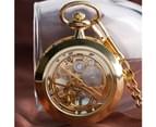 Men's Golden Transparent Case Pocket Watch Manual Mechanical Pendant Chain Clock 7