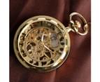 Men's Golden Transparent Case Pocket Watch Manual Mechanical Pendant Chain Clock 10