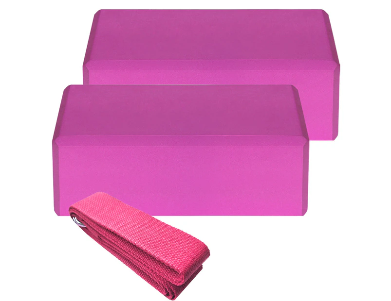 2pcs EVA Yoga Blocks 1pcs Cotton Yoga Strap - Pink