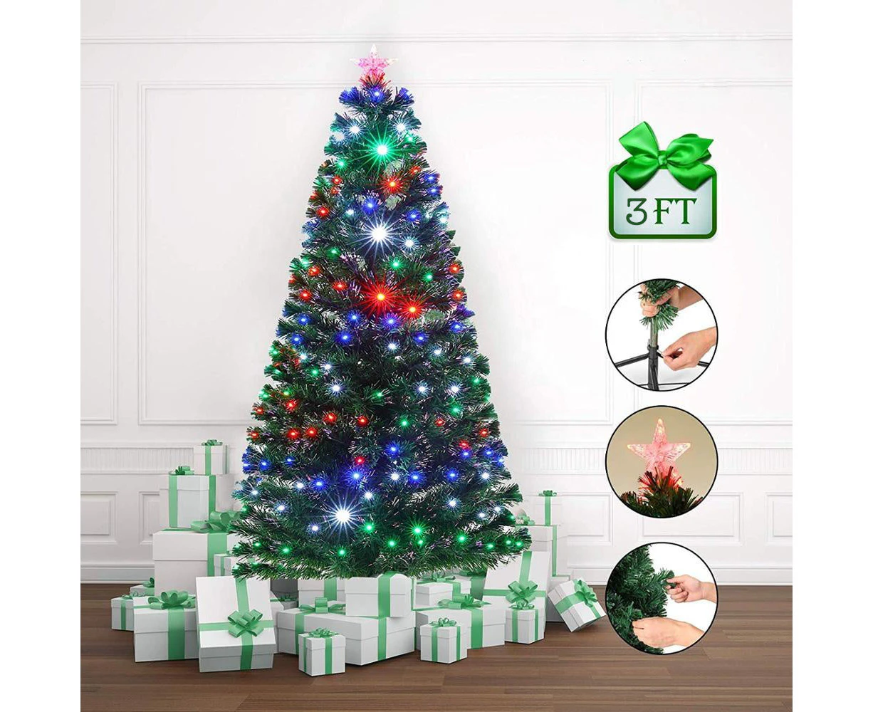 90cm 3ft Christmas Tree Fibre Optic LED Light 8 Functions Animated in Multi Colour