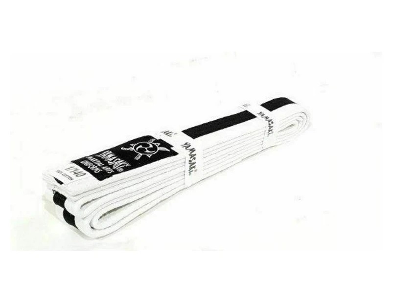 YAMASAKI White Matrial Arts Belts Rank Belt (With Coloured Stripe)[Black 1]
