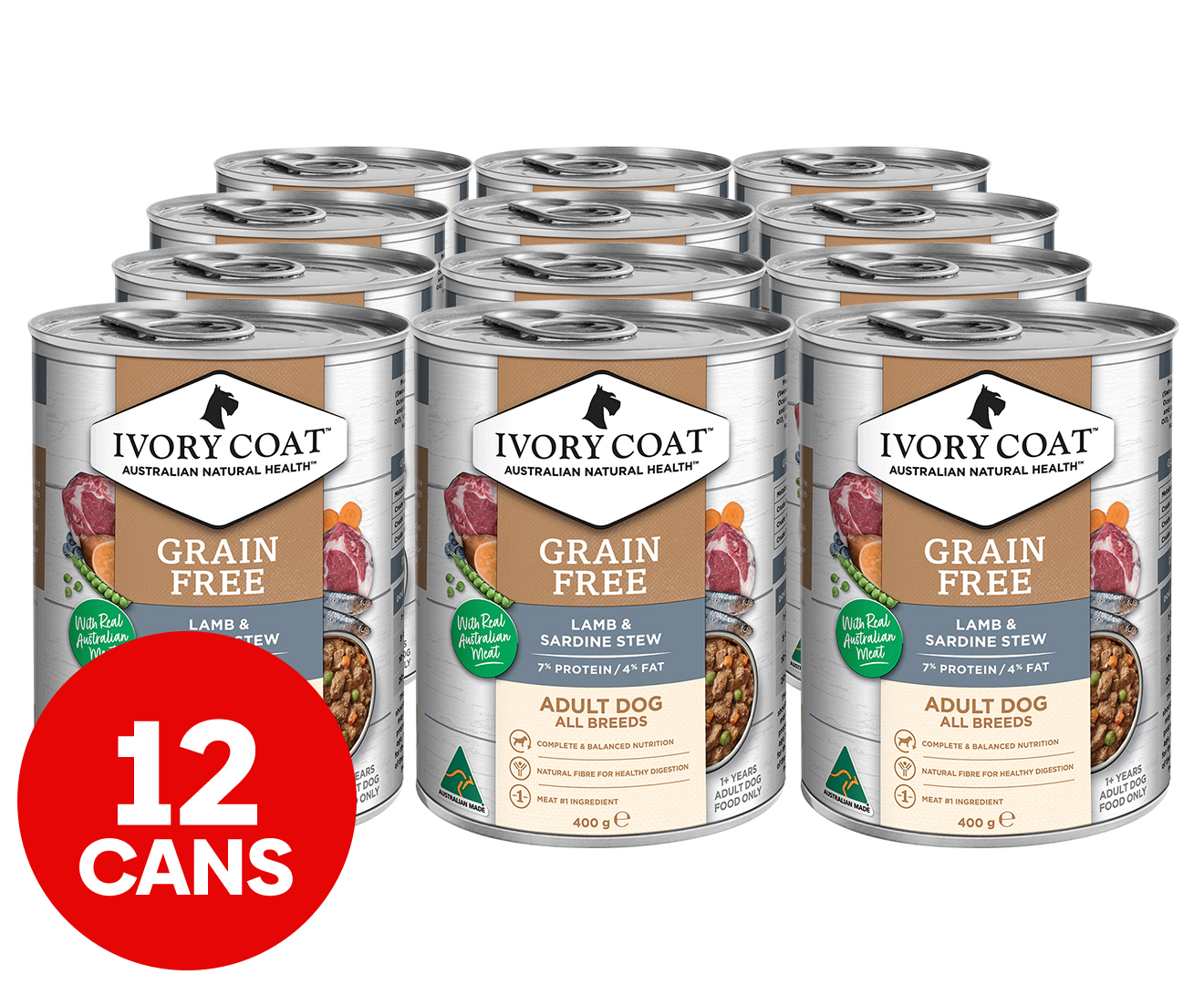 12 x Ivory Coat Adult Wet Dog Food Lamb Sardine Stew 400g Catch