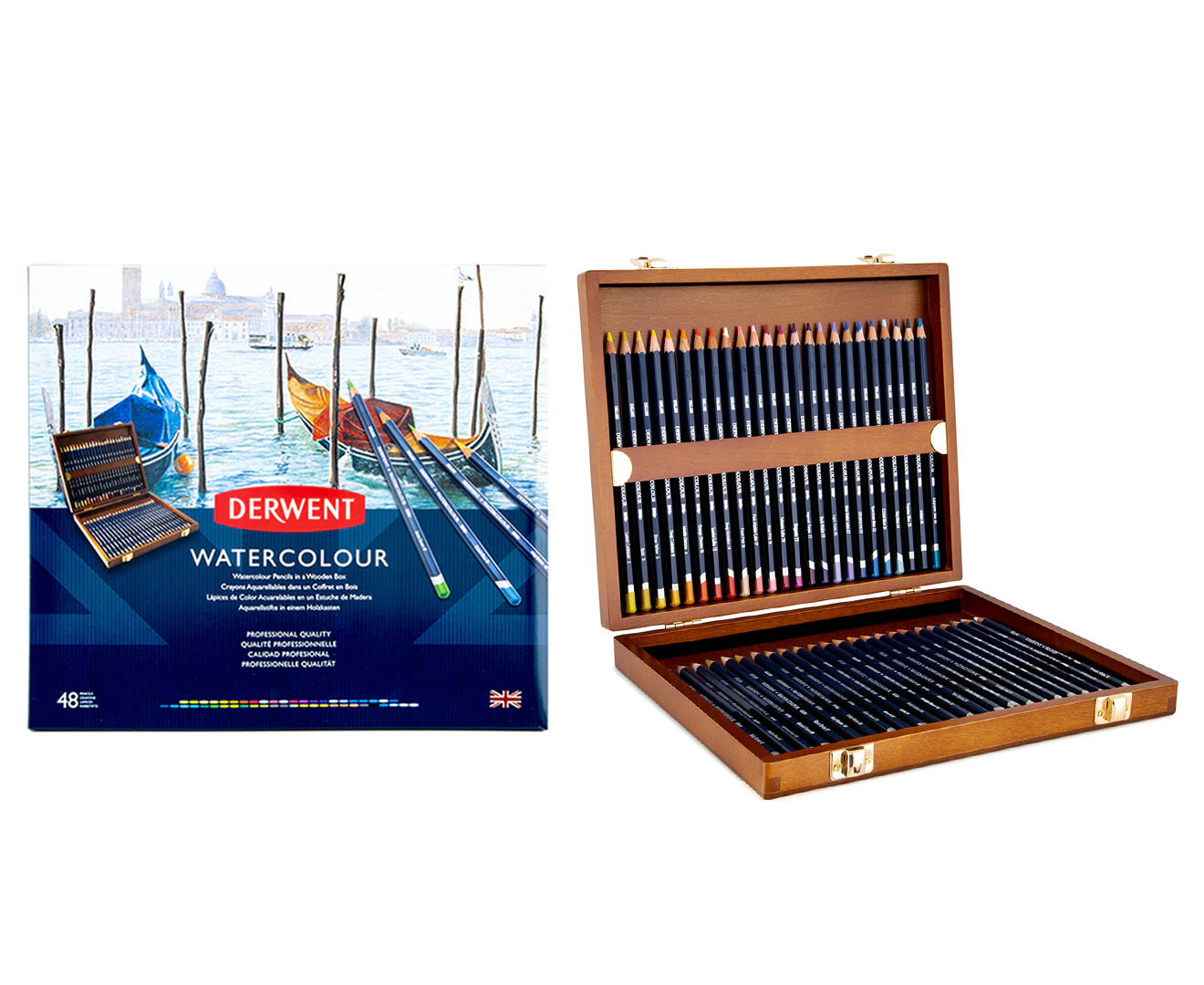 Derwent Watercolour Pencils Assorted Wooden Box 48 Set