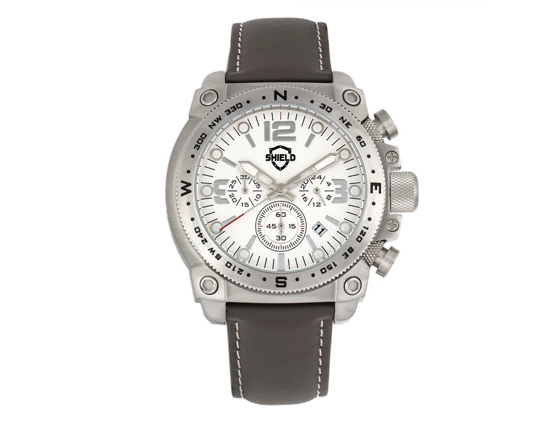 Shield Tesei Chronograph Leather-Band Men's Diver Watch w/Date - Silver/Grey