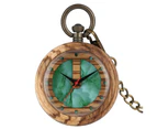 Casual Wooden Quartz Pocket Watch Marbling Pattern Dial Watches-Green