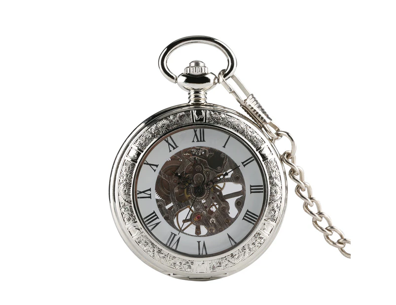 Fashion Flip Cover Pocket Watch Men's Classic Design Hand-winding Mechanical Fob Clock
