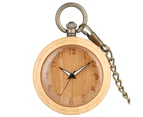 Concise Bamboo Quarzt Pocket Watch Men Skillful Carved Pocket Watches with Thick Chain