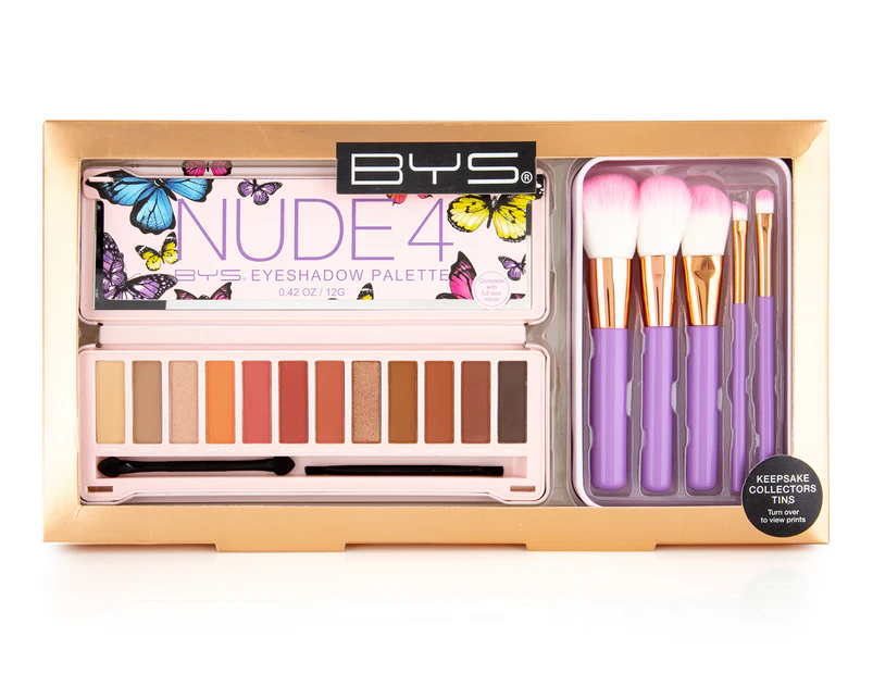 BYS Nude 4 Keepsake Tin Eyeshadow Palette & Makeup Brush Set
