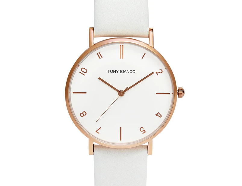 Tony Bianco Women's 36mm Wesley Slim Leather Watch - Rose Gold/White