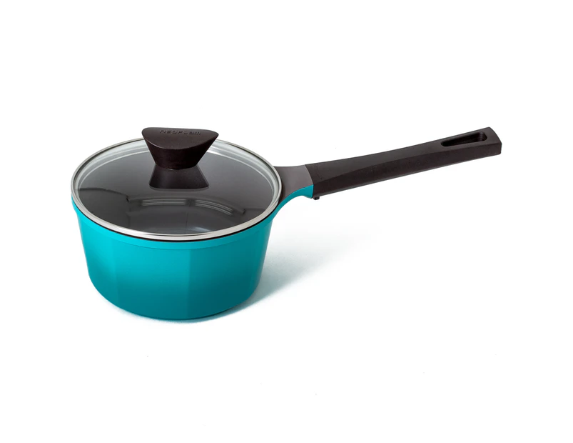 Neoflam Venn 18cm Saucepan with Glass Lid Induction Non-Stick Ceramic Coating Dishwaser and Oven Safe Cookware Turquoise
