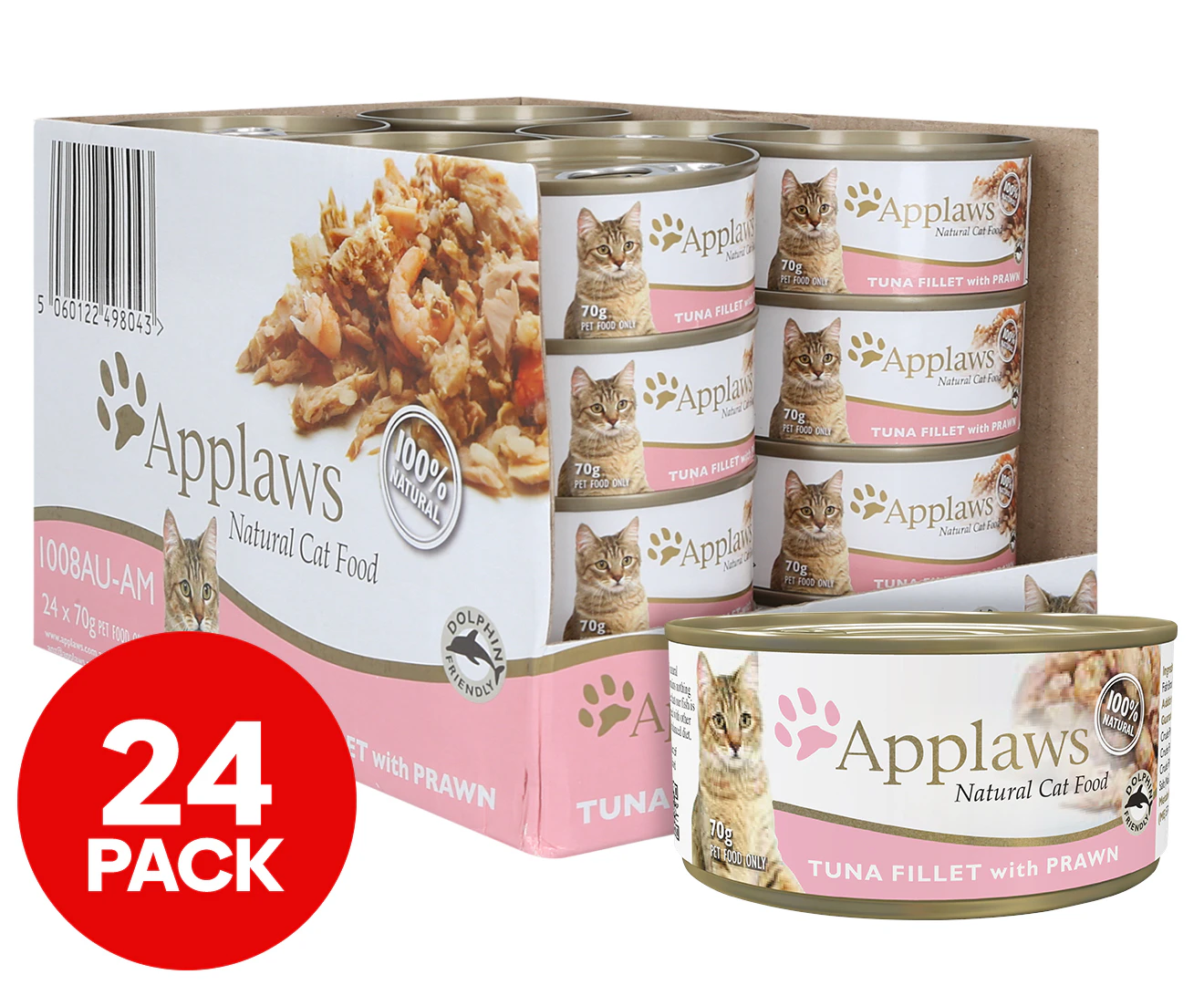 24pk Applaws Natural Cat Food Tuna Fillet w/ Prawn 70g