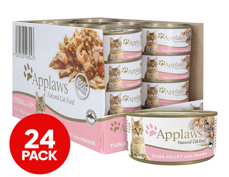 24pk Applaws Natural Cat Food Tuna Fillet w/ Prawn 70g