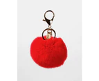 Faux Fur Pom-Pom Keychain Red