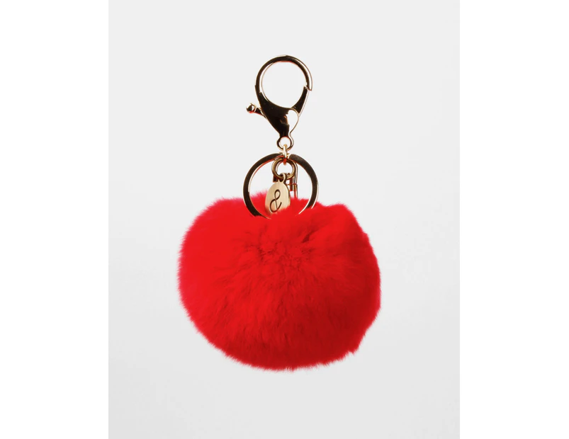 Faux Fur Pom-Pom Keychain Red