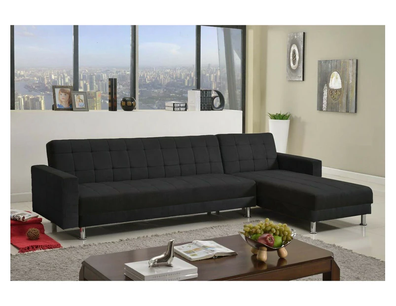 5 Seater Sofa Bed Linen Fabric Full Black Couch 3m Modular Recliner Corner Futon Lounge