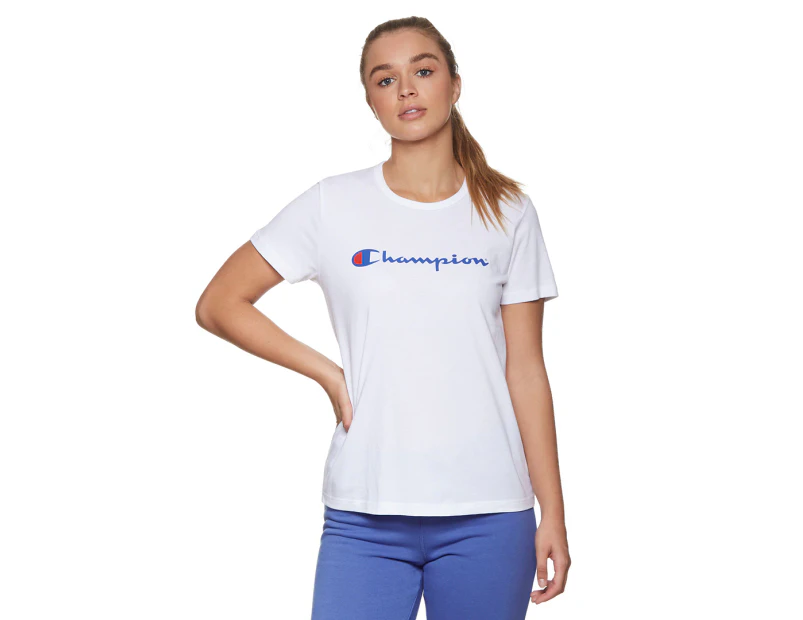 Champion Women's Script Short Sleeve Tee / T-Shirt / Tshirt - White