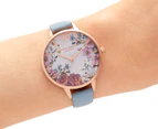 Olivia Burton Women's 34mm British Blooms Leather Watch - Chalk Blue/Rose Gold