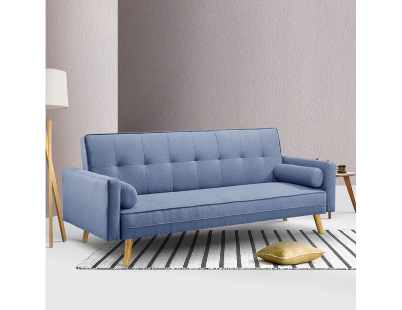 Artiss Cassie Sofa Bed Chaise Loungh Couch Two Bolsters Blue