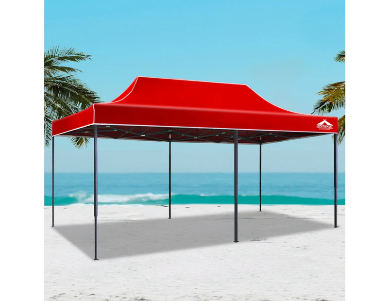 Instahut Gazebo Pop Up Marquee 3x6m Outdoor Tent Folding Wedding Gazebos Red