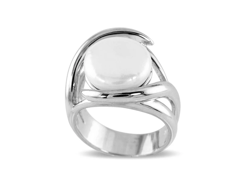 Modern 925 Sterling Silver Coin Pearl Dress Ring