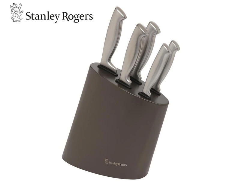 6pc Stanley Rogers Modern Steel Metallic Mocha Kitchen Chef Knife Block Set