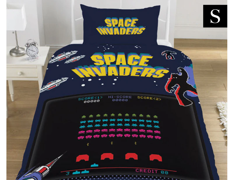 Space Invaders Coin Op Reversible Single Bed Quilt Cover Set - Multi