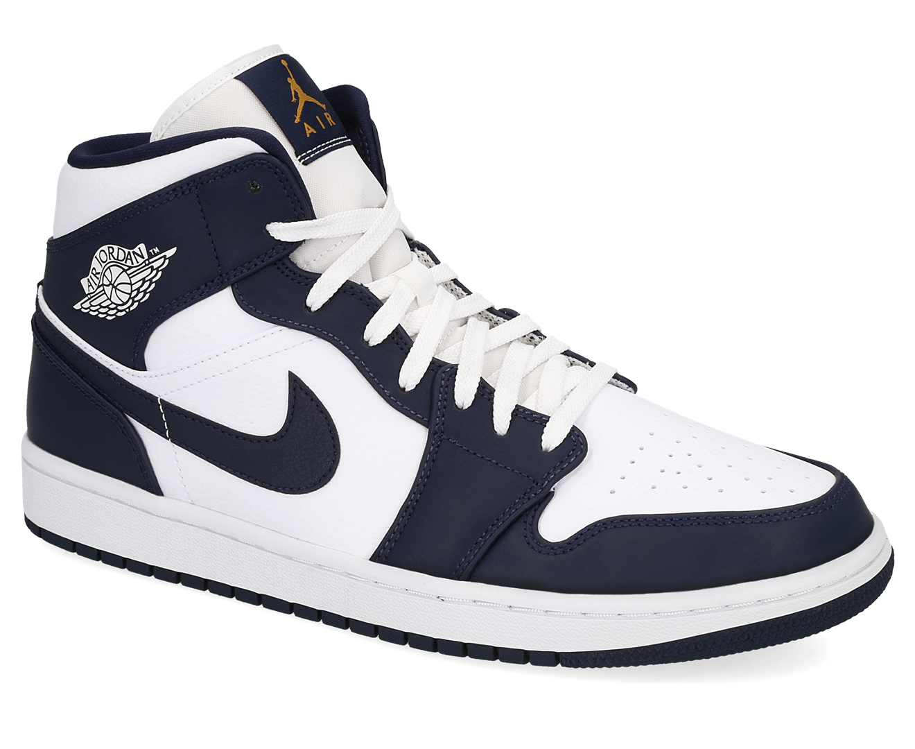 Nike Men's Air Jordan 1 Mid SE Shoe - White/Metallic Gold-Obsidian