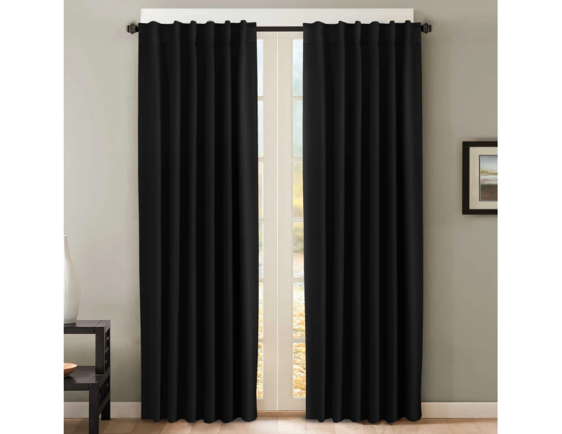 2x Blockout Curtains Pair for Living Room/Bedroom, Rod Pocket/ Back Tab Top Blackout Window Curtains Drapes, Jet Black