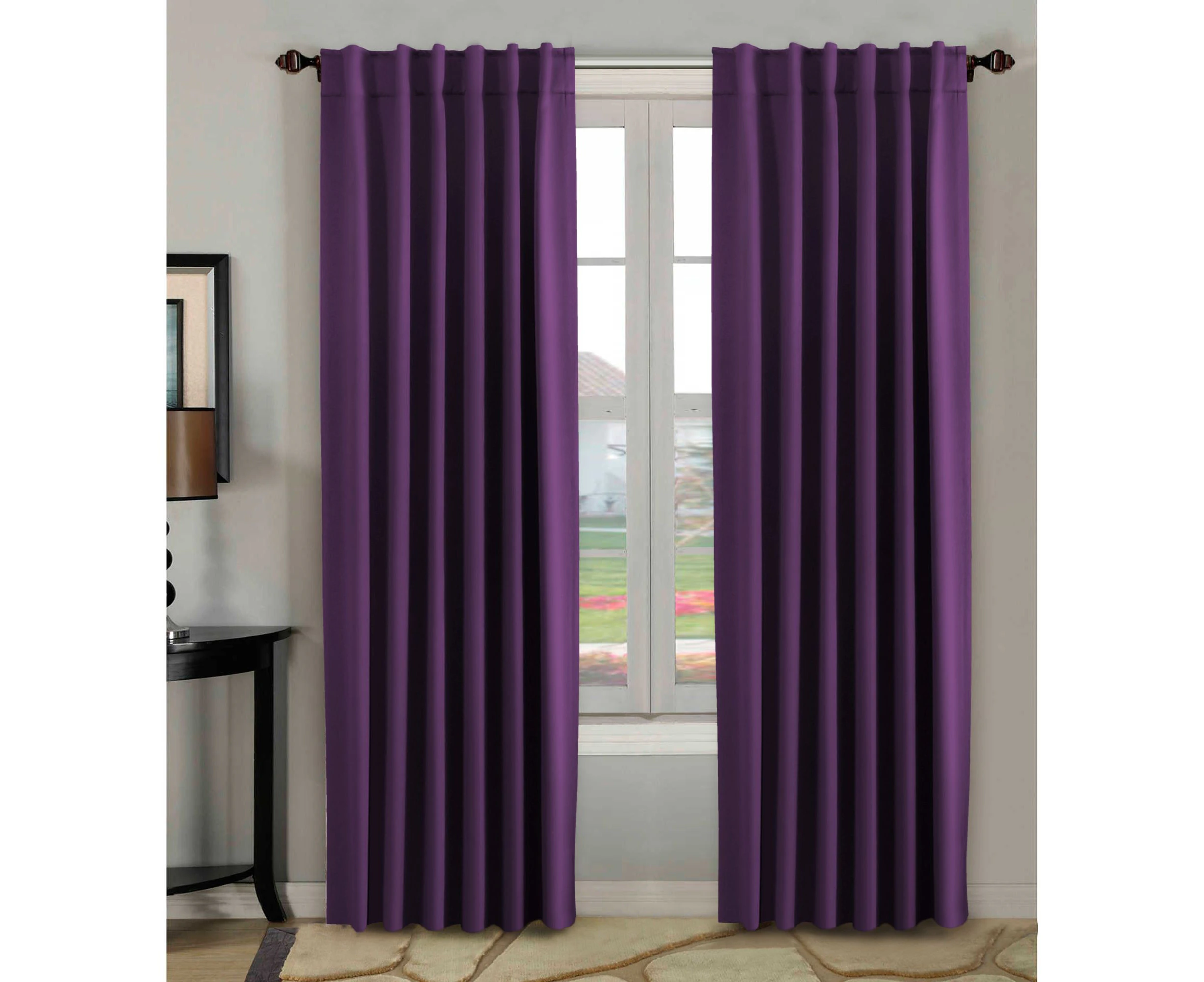 2 Panels Pair Curtains Blockout for Living Room/Girl's Bedroom, Rod Pocket/ Back Tab Top Blackout Window Curtain Drapes, Plum Purple