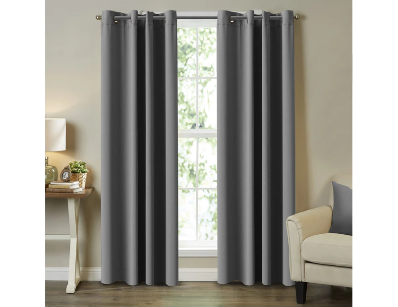 Blackout Pair Curtains Bedroom Grey Color Window Treatment Draperies for Living Room Eyelet Blockout Grey Curtains (2 Panels) 4 Sizes