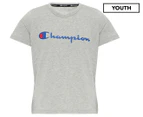 Champion Boys' Script Short Sleeve Tee / T-Shirt / Tshirt - Oxford Heather Grey