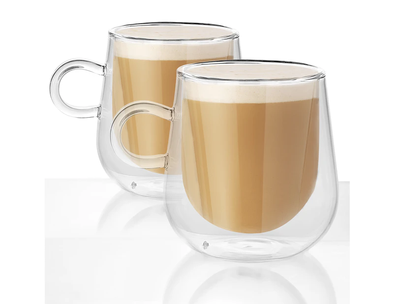Set of 2 Double Walled Insulated 275ml Mugs | Heat Resistant Coffee Glasses M&W