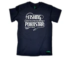 Drowning Worms Fishing Tee - Saved Me From Becoming A Pornstar Mens T-Shirt Navy Blue - Navy Blue