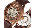 FORSINING Men's Casual Automatic Mechanical Wrist Watch Brown Leather Strap Watches