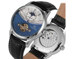FORSININ 339 Tourbillon Waterproof Automatic Mechanical Leather Watch with Moon Phase-Blue/White