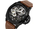 FORSINING Unique Design Automatic Mechanical Watch Men Genuine Leather Strap-Brown/Black