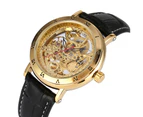 FORSINING Comfortable Leather Band Automatic Mechanical Wrist Watch Men-Golden