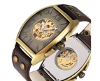SHENHUA Retro Bronze Oval Case Automatic Mechanical Watch Men Antique Wrist Watches-Brown