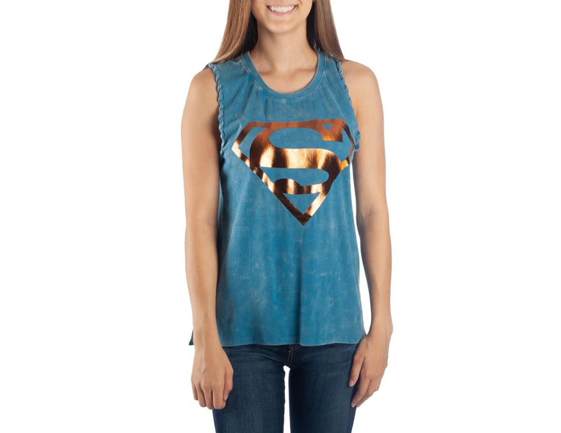 Supergirl Mineral Wash Braided Women's Blue Tank Top