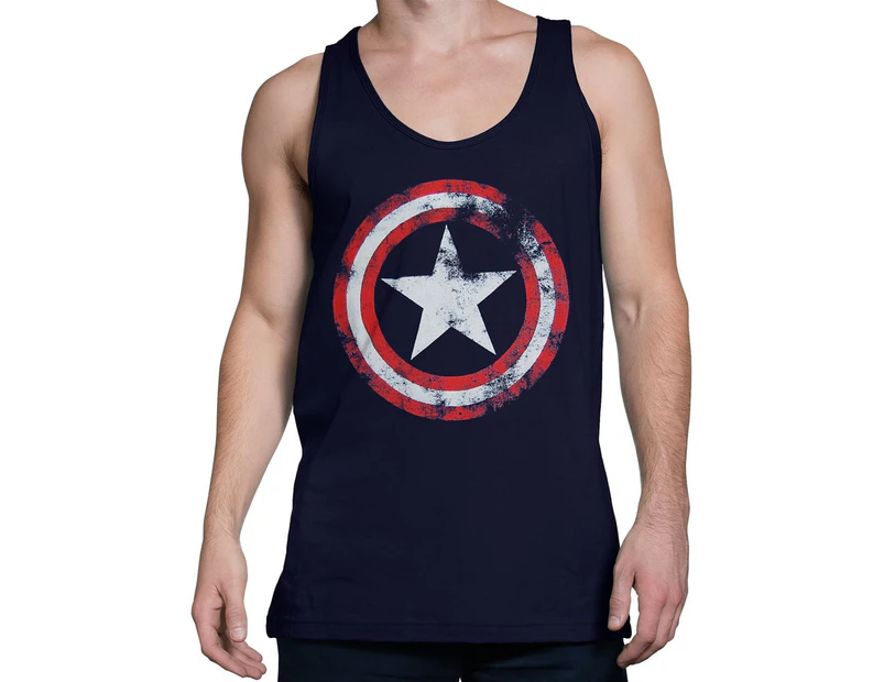 Captain America Distressed Navy Blue Tank Top