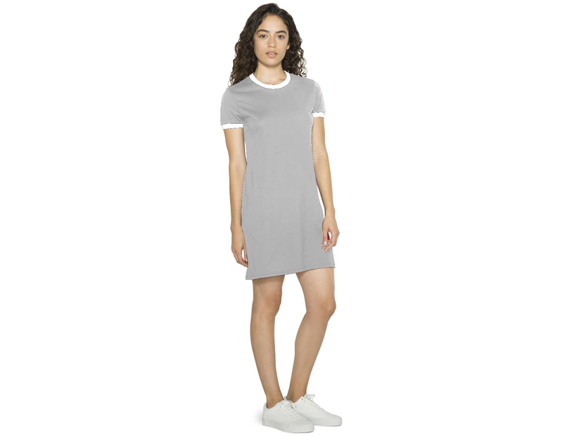 American Apparel Womens 50/50 Ringer T-Shirt Dress (Heather Grey/White) - BC4589