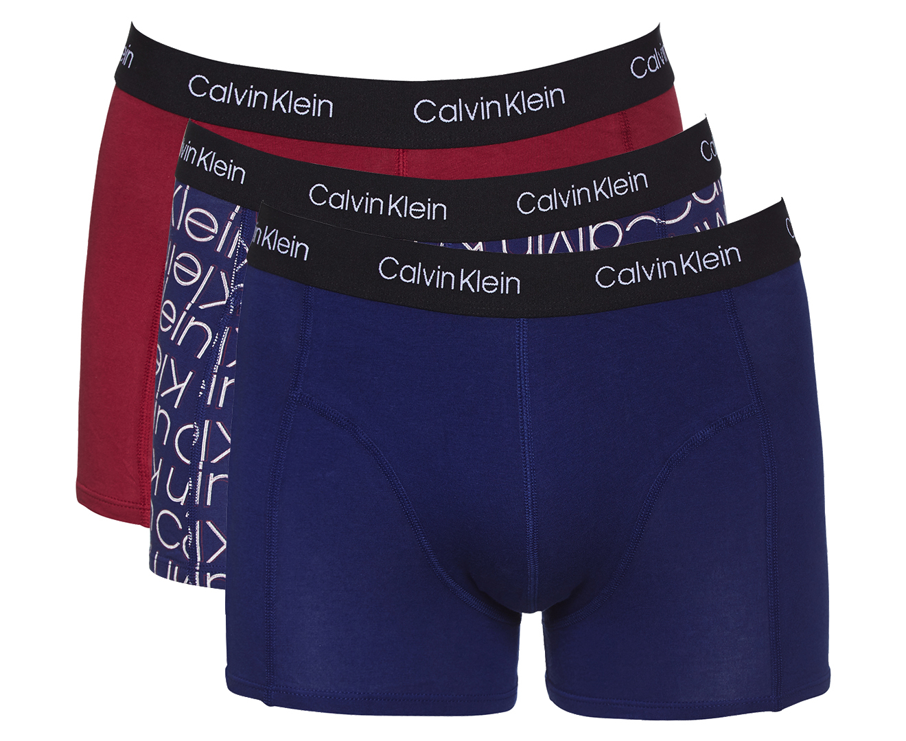 Calvin Klein Men's Axis Cotton Stretch Trunk/Shorty 3-Pack - Red/Blue ...